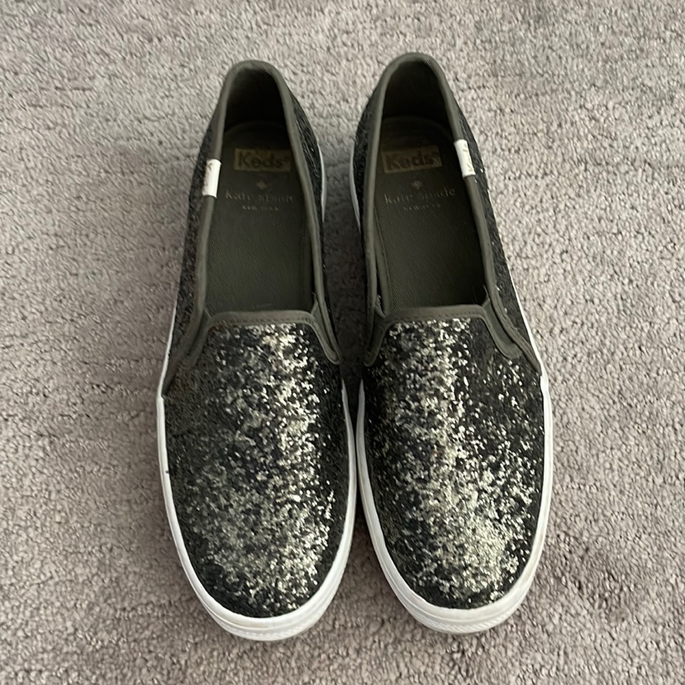 Keds Kate Spade Green Sparkle Glitter Loafers Slip On Size 6.5